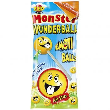ZED Candy Monster Wunderball am Stiel Emoti Balls 80g XXL-Lolli mit Kaugummikern und Emoji-Aufdruck