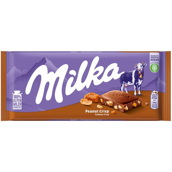 Milka Peanut Crisp Alpenmilch Schokolade mit Erdnüssen